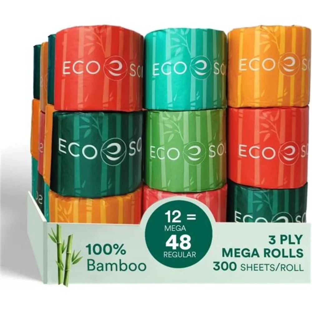 Bamboo Toilet Paper 3 Ply 12 Mega Rolls= 48 Regular Rolls | Eco Friendly Organic